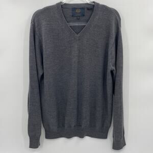 VIYELLA Merino Wool V-Neck Sweater Mens Size M Grey Long Sleeve Pullover Knit